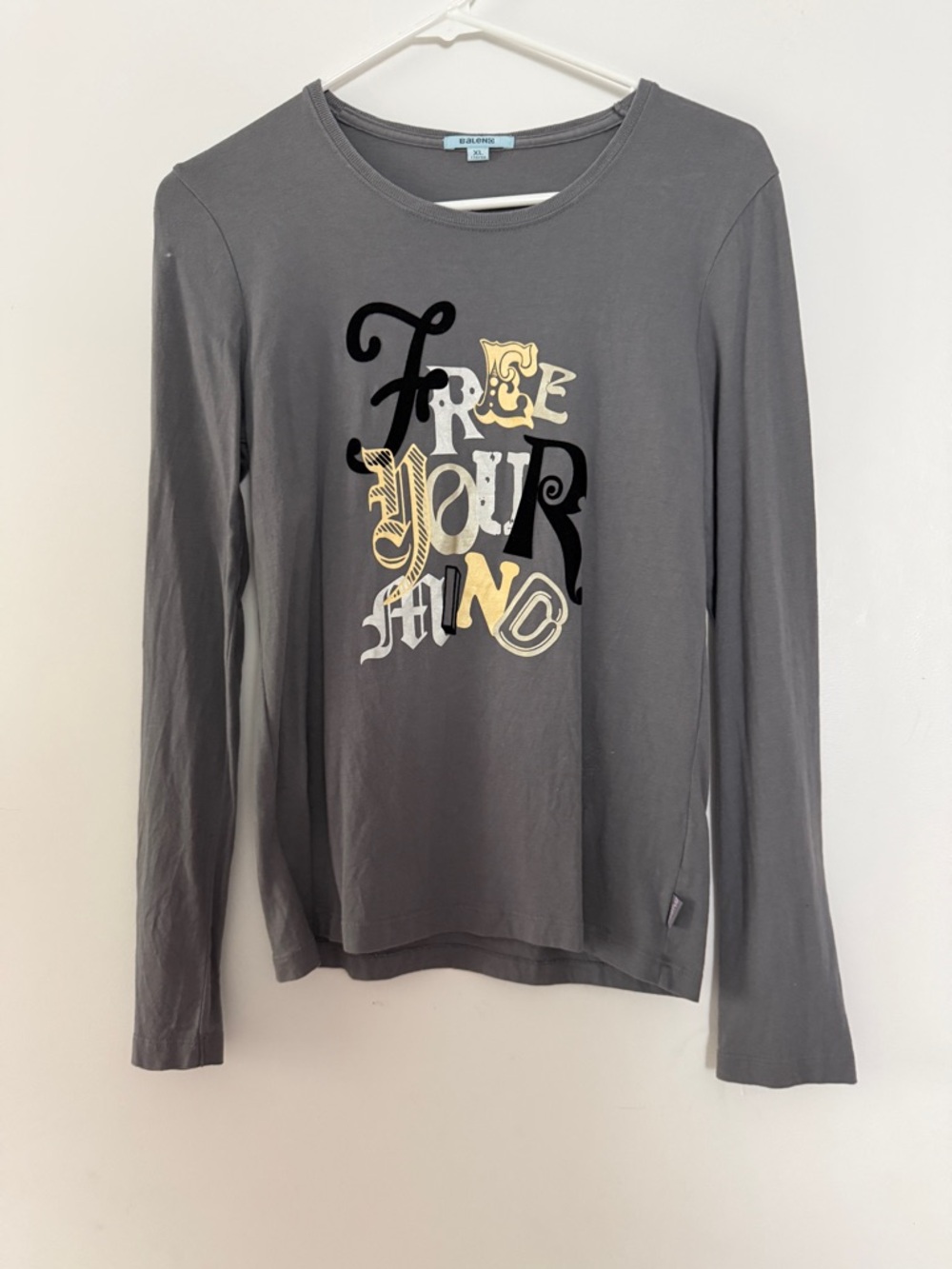 Grey Long Sleeve Graphic Tee by Blue Inc - 'Free Your Mind'